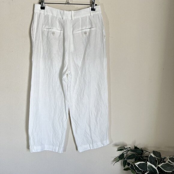 ARITZIA BABATON Day Linen Viscose Blend Pants White Cropped Straight Leg Size 6 - Picture 3 of 6